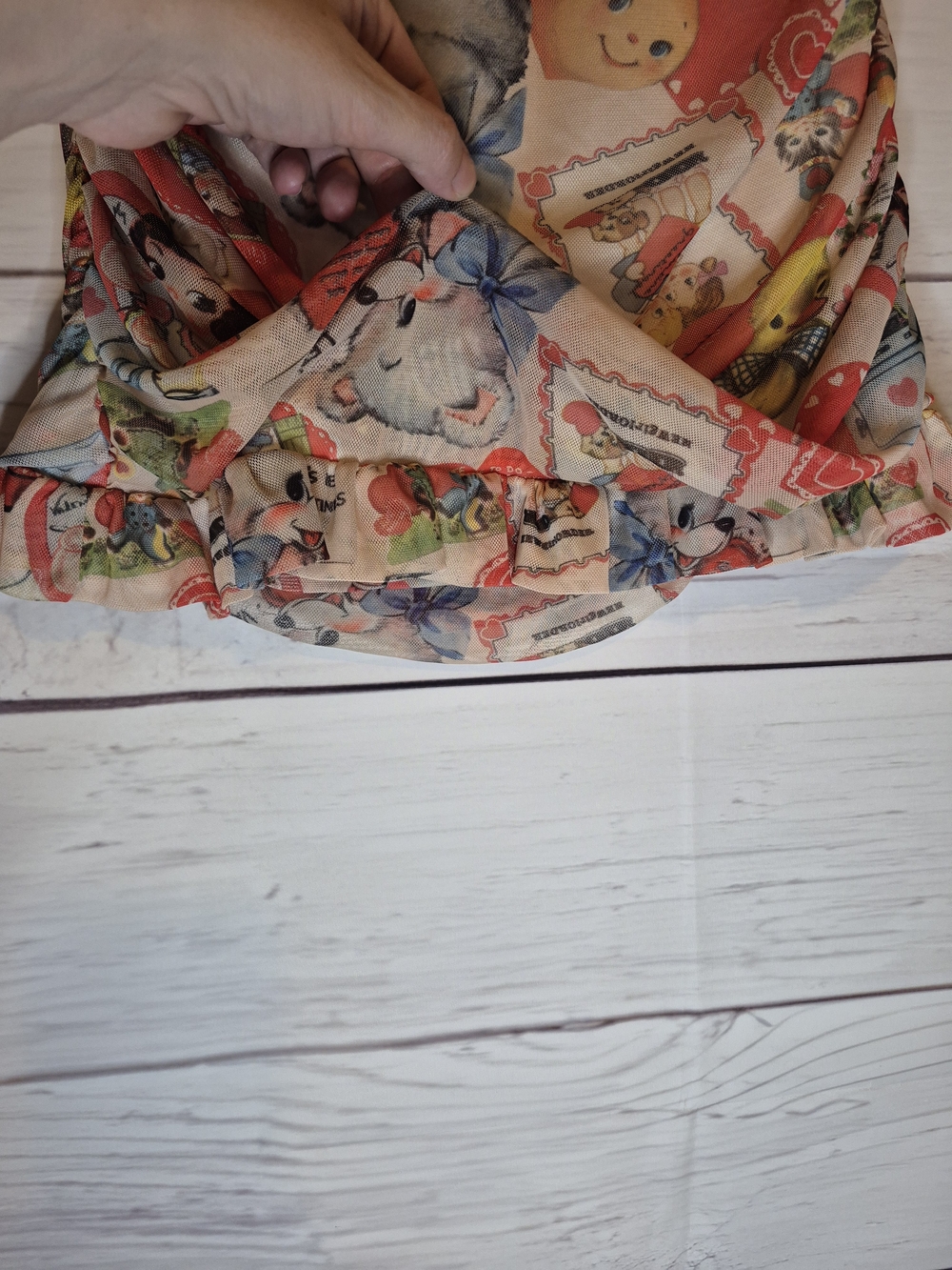 Peach & Coral Vintage-Print Valentine Cropped Mesh Tube Top Sz. 10 - Picture 6 of 12